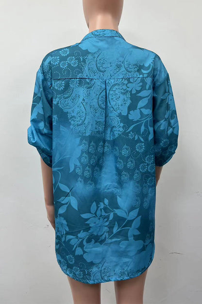 Floral Pocket Contrast Mandarin Collar Blouses(10 Colors)