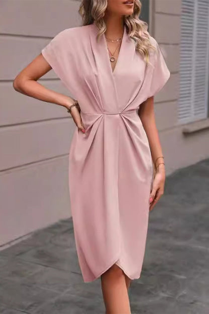 Elegante vestido de corte A con escote en V y pliegues lisos (7 colores)