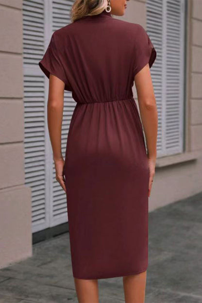 Elegante vestido de corte A con escote en V y pliegues lisos (7 colores)