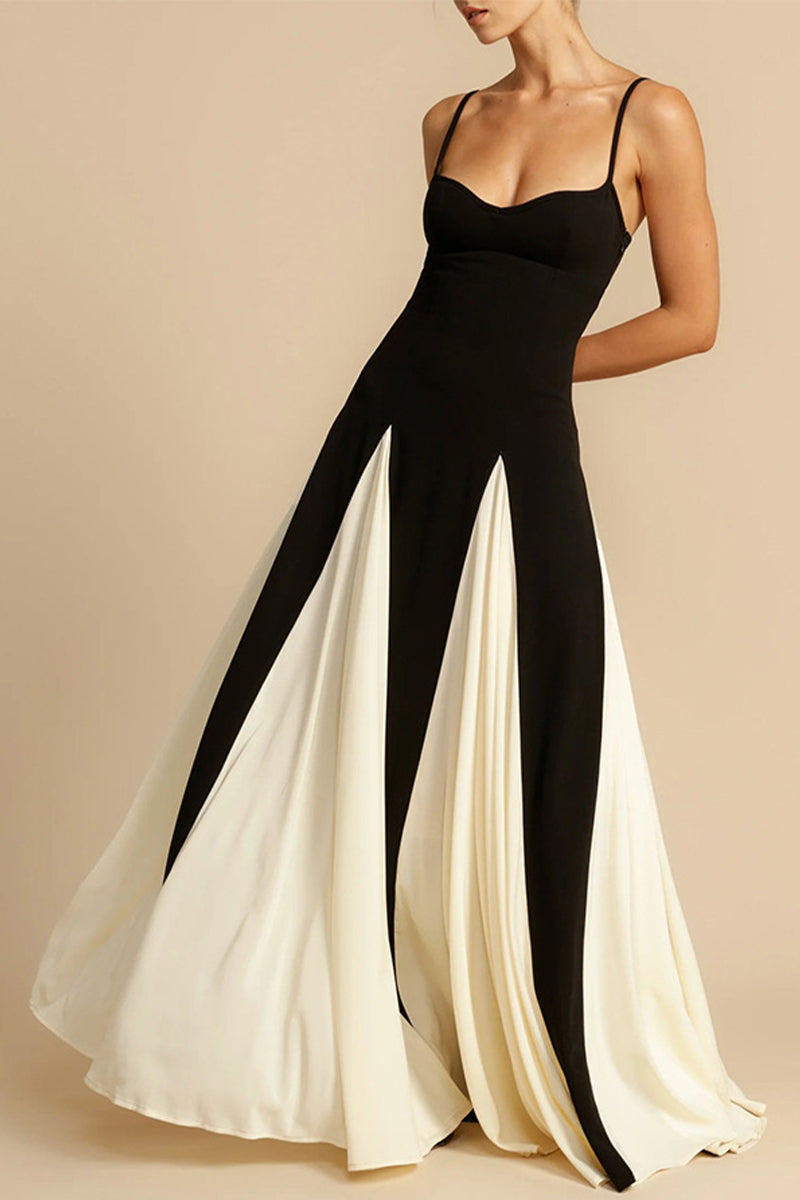Vestidos sexys con escote en V y tirantes en contraste sólido