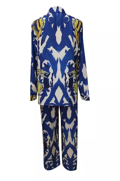 Casual Geometric Not Positioning Printed Pocket Turndown Collar Long Sleeve Two Pieces