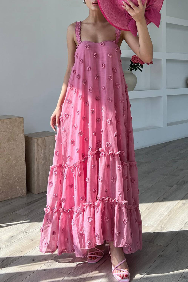 Elegante vestido de tirantes con cuello cuadrado y flores lisas (4 colores)
