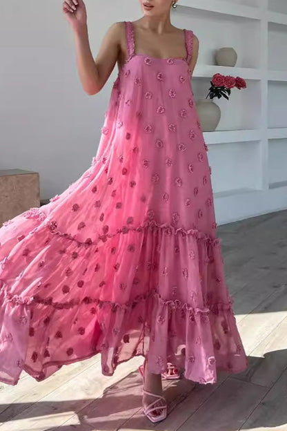 Elegante vestido de tirantes con cuello cuadrado y flores lisas (4 colores)