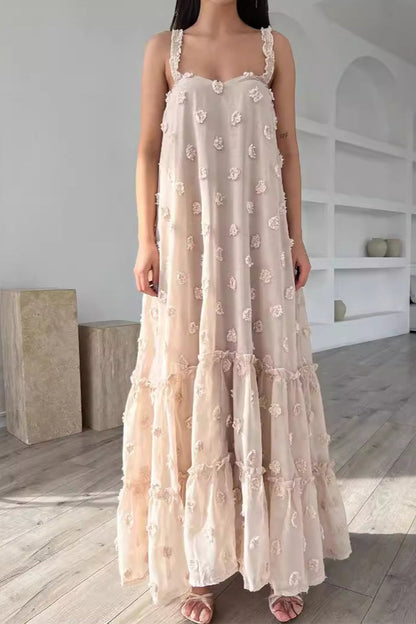 Elegante vestido de tirantes con cuello cuadrado y flores lisas (4 colores)