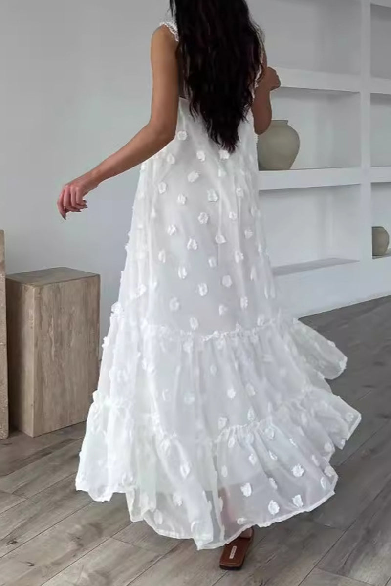 Elegante vestido de tirantes con cuello cuadrado y flores lisas (4 colores)