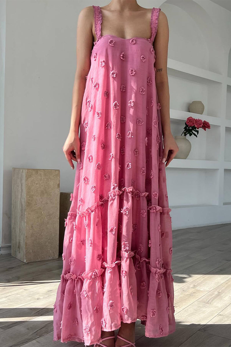 Elegante vestido de tirantes con cuello cuadrado y flores lisas (4 colores)