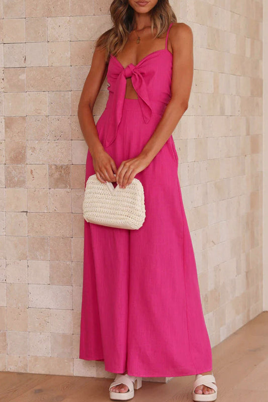 Monos casuales elegantes de color liso con frenillo y escote en V holgados