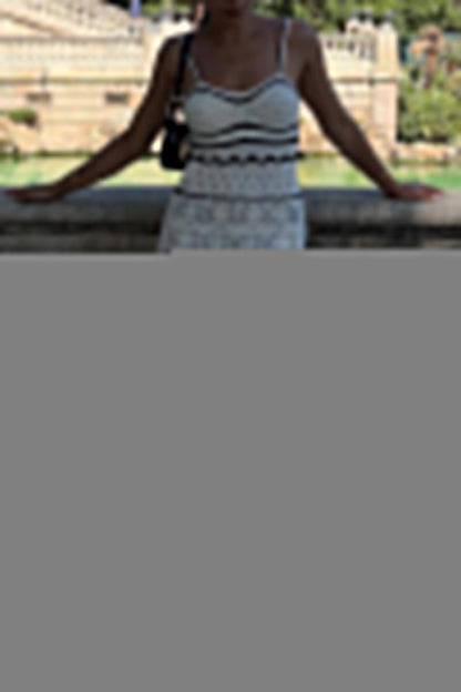 Sexy Solid Hollowed Out Contrast Weave V Neck One Step Skirt Dresses