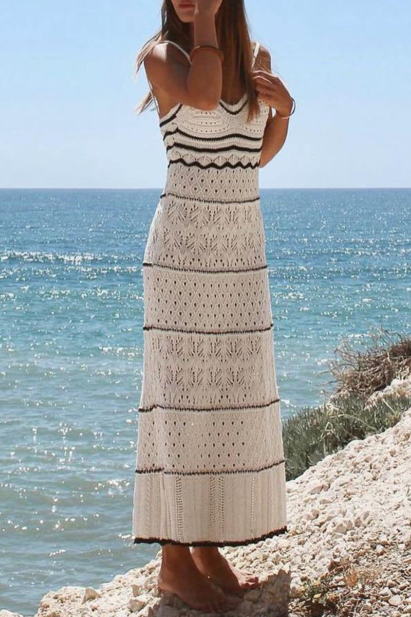 Vestido sexy de una sola pieza con escote en V y tejido en contraste, con aberturas y falda de un solo paso
