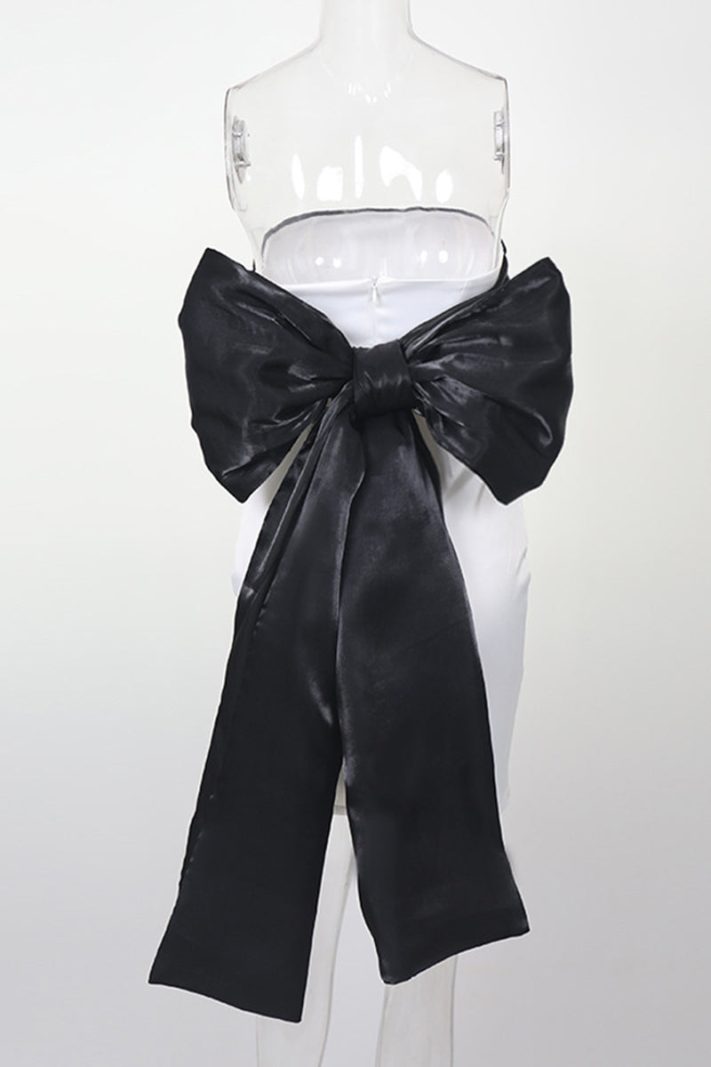 Vestidos sexys de falda cruzada sin tirantes, de color sólido y con lazo en contraste