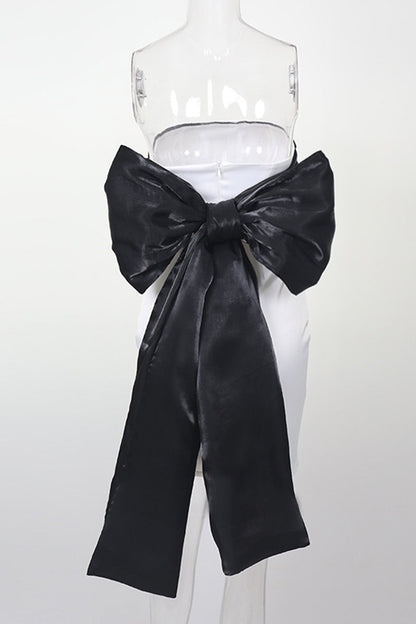 Vestidos sexys de falda cruzada sin tirantes, de color sólido y con lazo en contraste