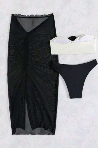 Traje de baño de tres piezas con estampado floral y espalda descubierta (con relleno)