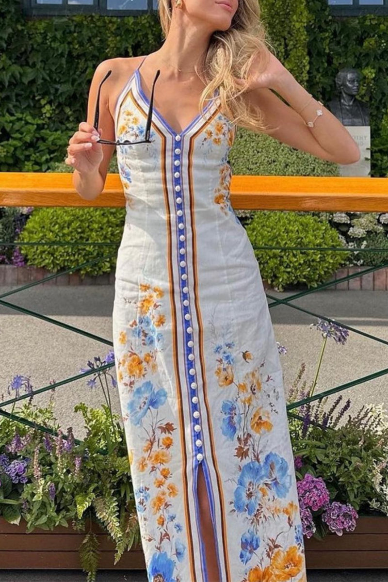Vestidos casuales florales con frenillo, espalda descubierta y escote en V