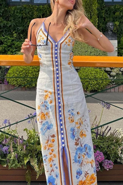 Vestidos casuales florales con frenillo, espalda descubierta y escote en V