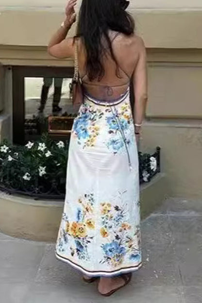 Vestidos casuales florales con frenillo, espalda descubierta y escote en V