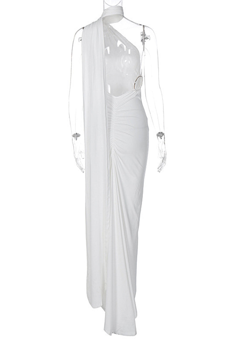 Sexy Solid Backless Fold Scarf Collar Irregular Dresses