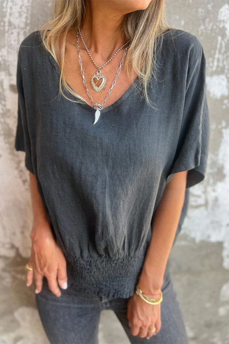 Camisetas informales sencillas con cuello en V liso (4 colores)