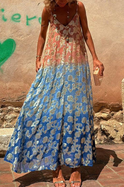 Vestidos sexis con escote en V y estampado degradado en contraste