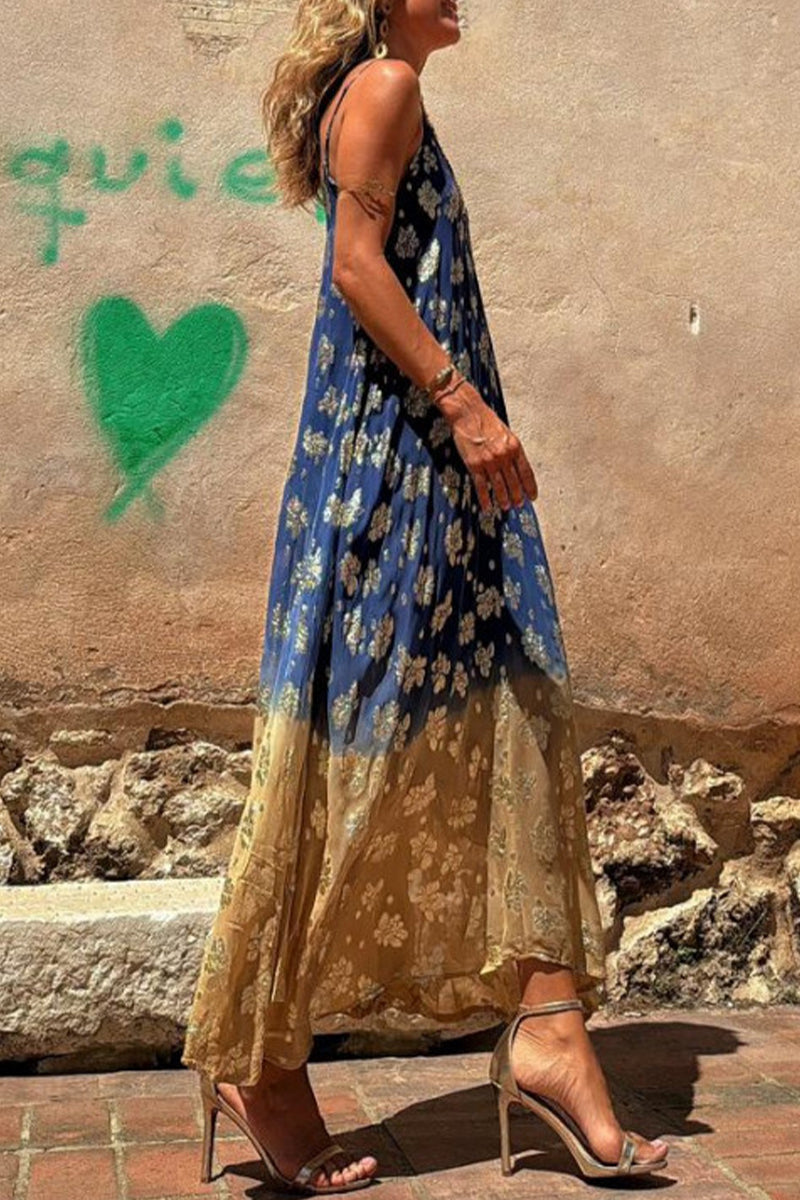 Vestidos sexis con escote en V y estampado degradado en contraste