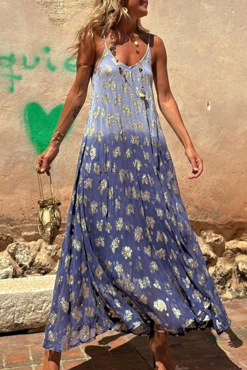 Vestidos sexis con escote en V y estampado degradado en contraste