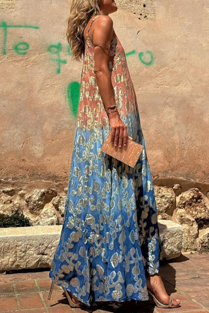 Vestidos sexis con escote en V y estampado degradado en contraste