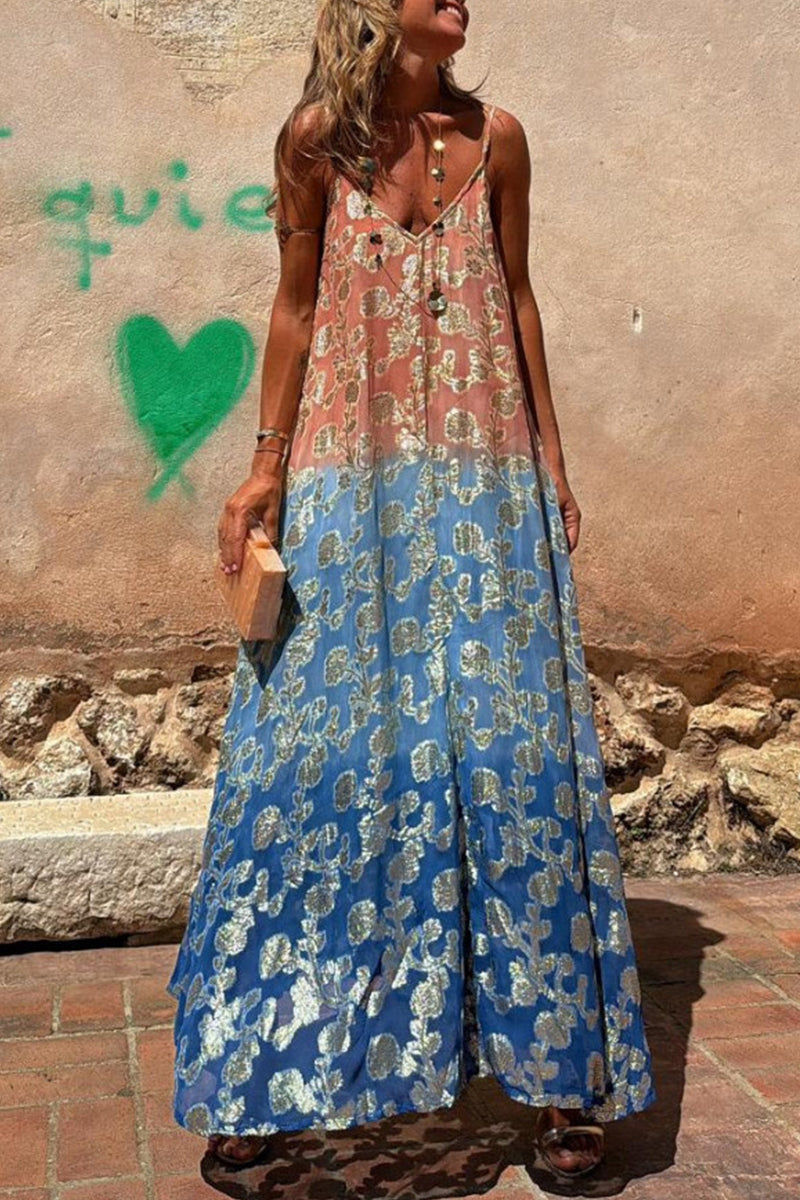 Vestidos sexis con escote en V y estampado degradado en contraste