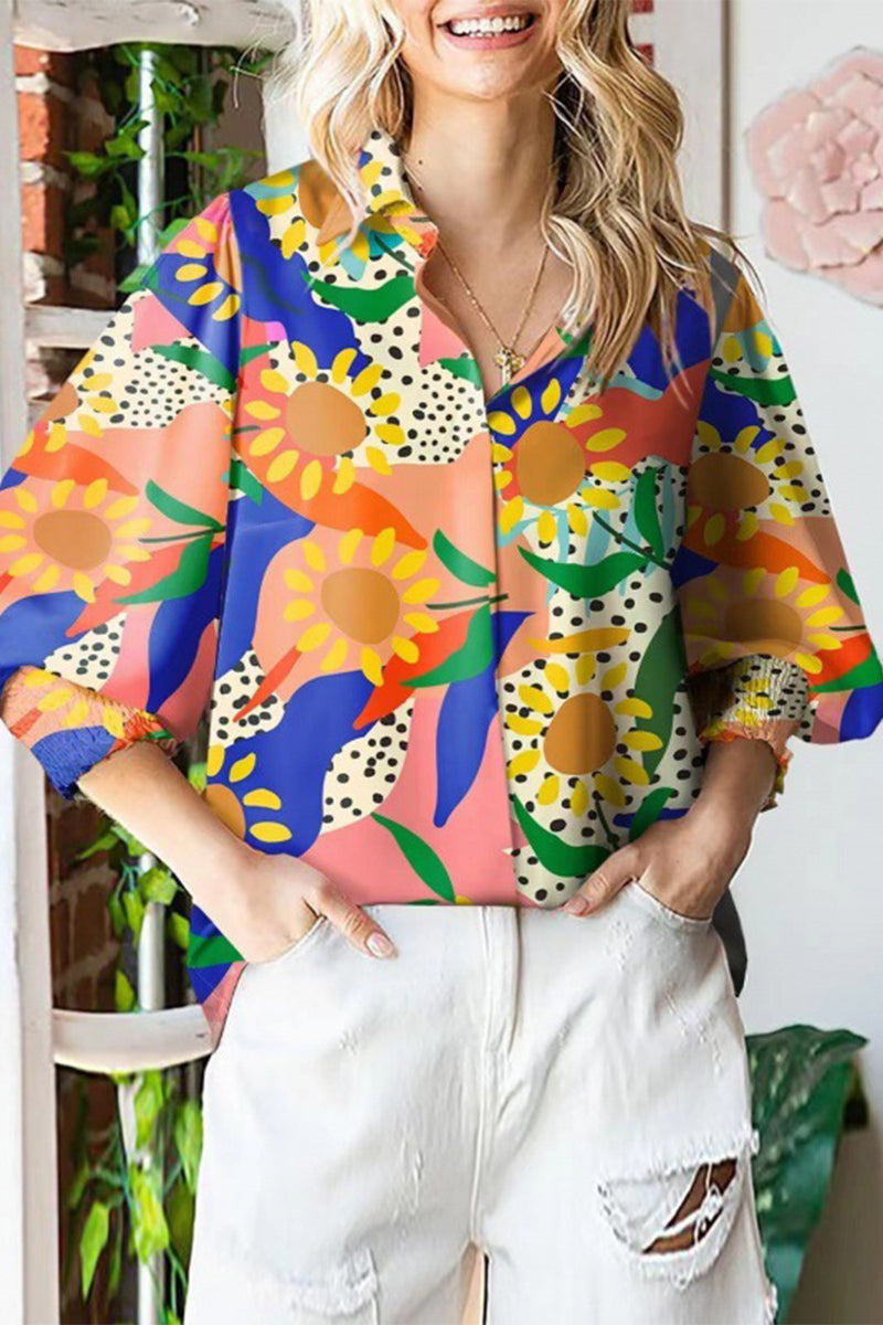 Blusas casuales con cuello vuelto y estampado floral (4 colores)