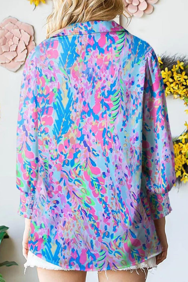 Blusas casuales con cuello vuelto y estampado floral (4 colores)