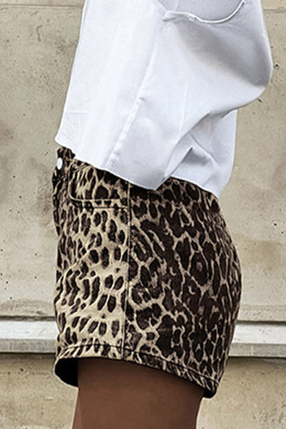 Pantalones casuales holgados con estampado de leopardo y bolsillos tipo A con estampado completo