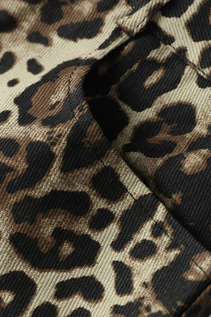 Pantalones casuales holgados con estampado de leopardo y bolsillos tipo A con estampado completo
