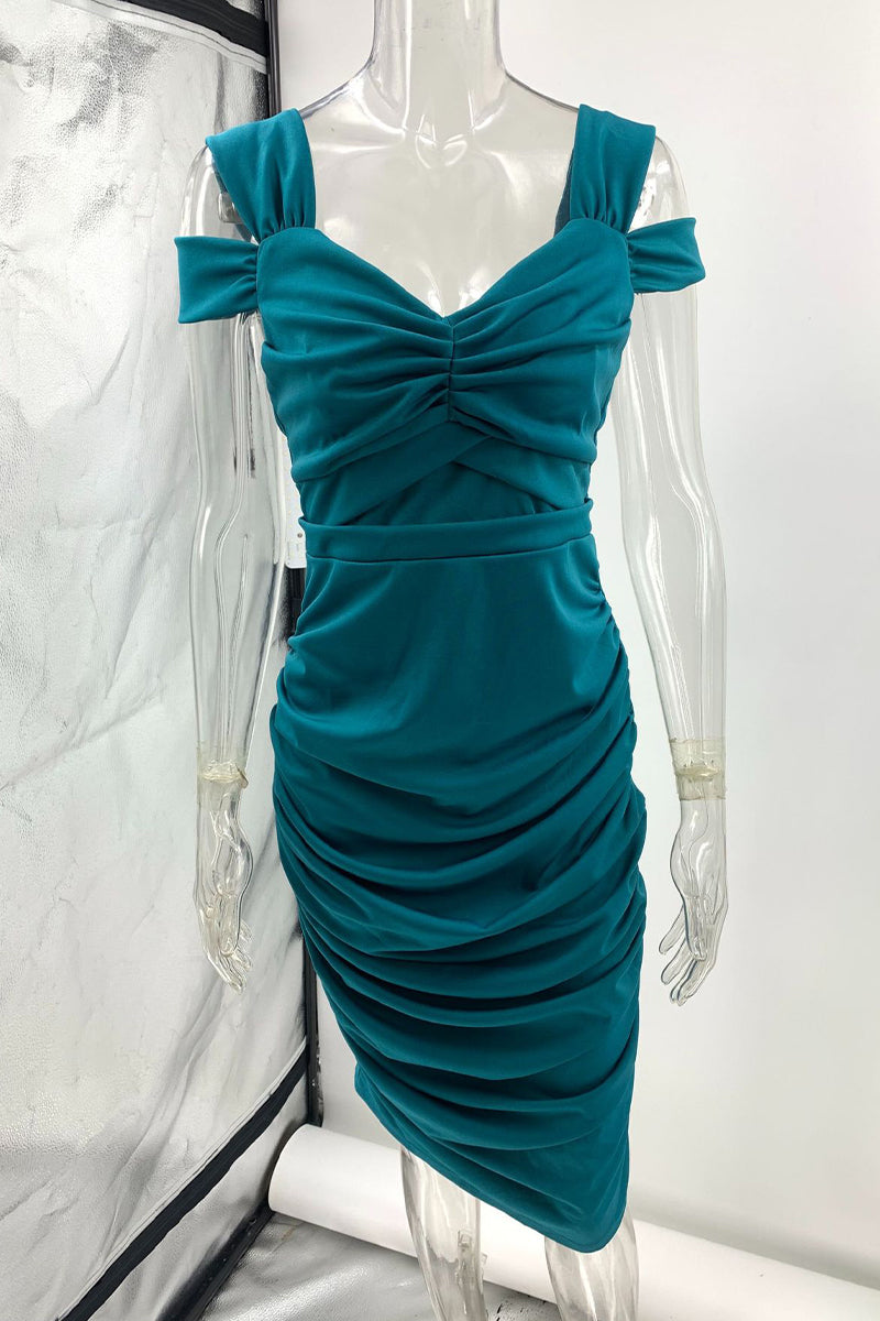 Elegant Solid Fold V Neck One Step Skirt Dresses(3 Colors)