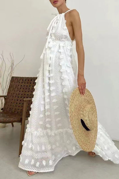 Vestidos elegantes y dulces con falda de pastel y cuello halter de patchwork liso