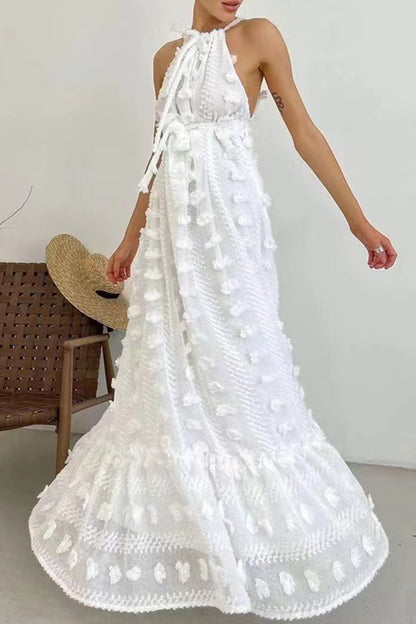 Vestidos elegantes y dulces con falda de pastel y cuello halter de patchwork liso