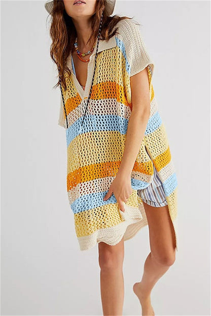 Traje de baño informal con diseño de patchwork, ahuecado y en contraste