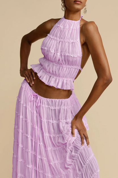 Traje de baño sexy de vacaciones sólido con frenillo transparente, sin espalda, halter, sin mangas, dos piezas