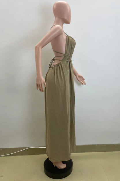 Vestidos largos sexis con tirantes finos, espalda descubierta y tirantes cruzados
