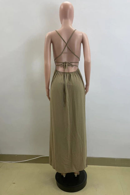 Vestidos largos sexis con tirantes finos, espalda descubierta y tirantes cruzados