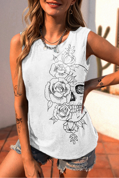 SKULL ROSES PRINT CLASSIC WOMEN&#39;S TANK