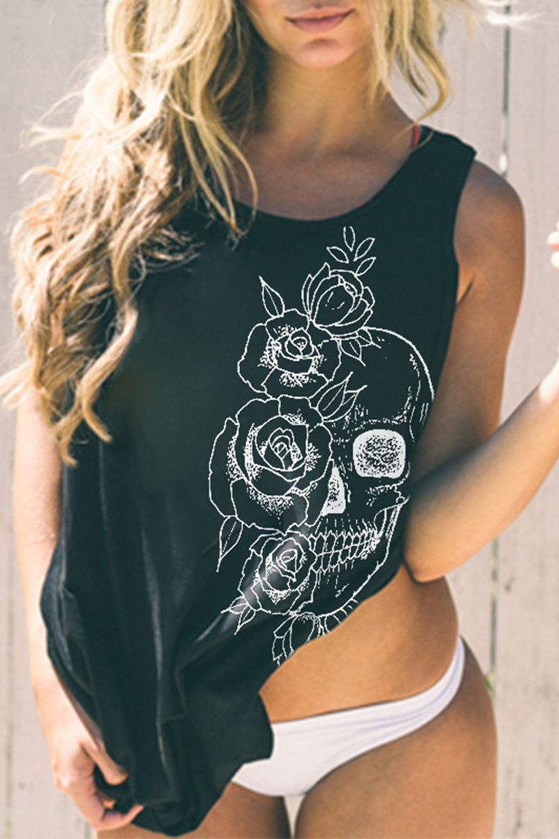 SKULL ROSES PRINT CLASSIC WOMEN&#39;S TANK
