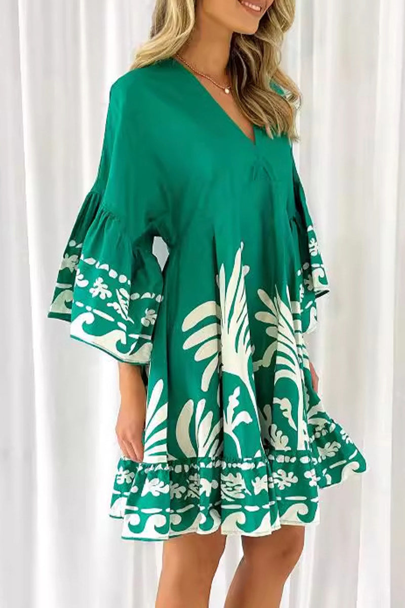 Vestidos casuales de corte A con cuello en V y patchwork floral