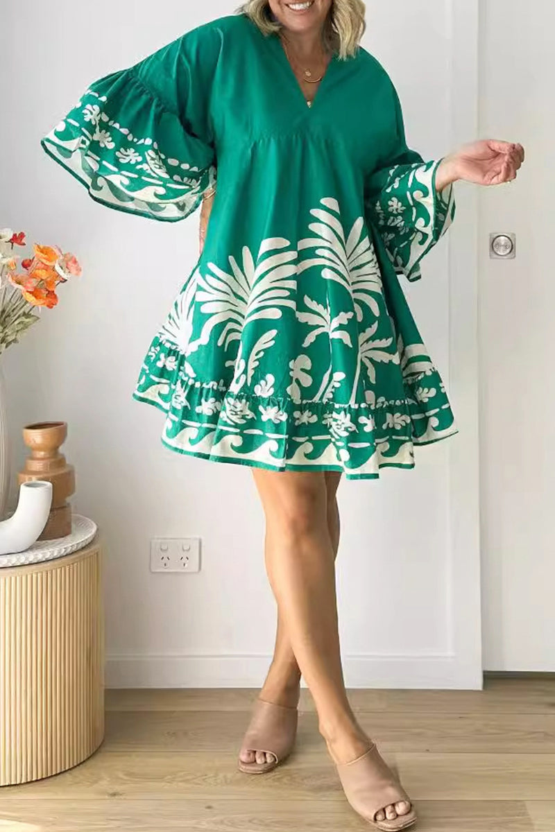 Vestidos casuales de corte A con cuello en V y patchwork floral