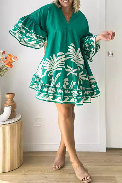 Vestidos casuales de corte A con cuello en V y patchwork floral