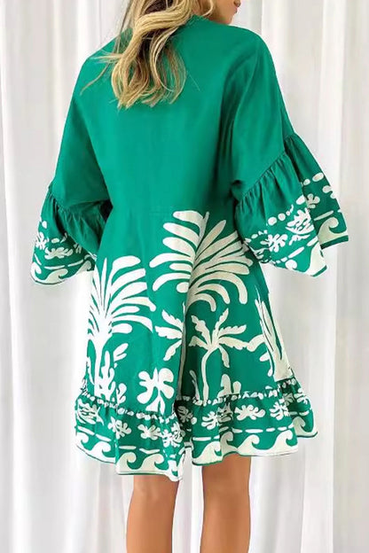 Vestidos casuales de corte A con cuello en V y patchwork floral