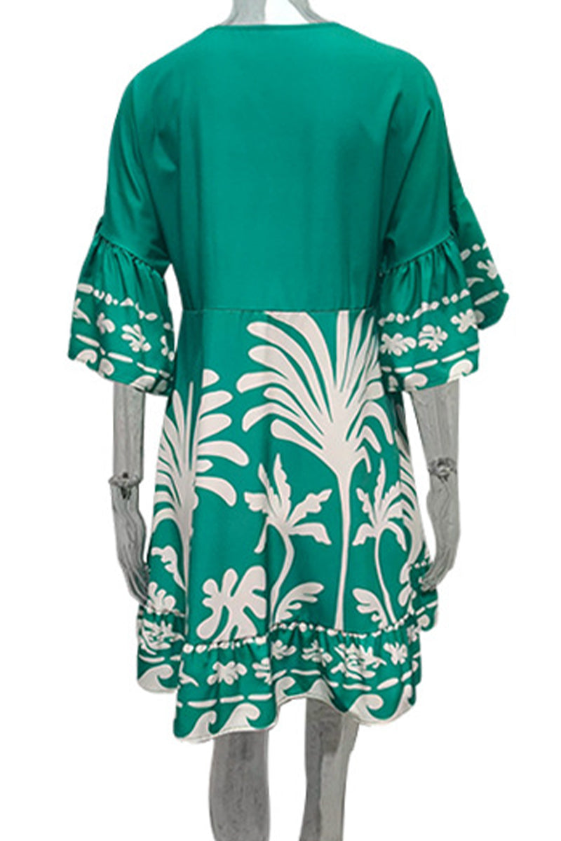 Vestidos casuales de corte A con cuello en V y patchwork floral