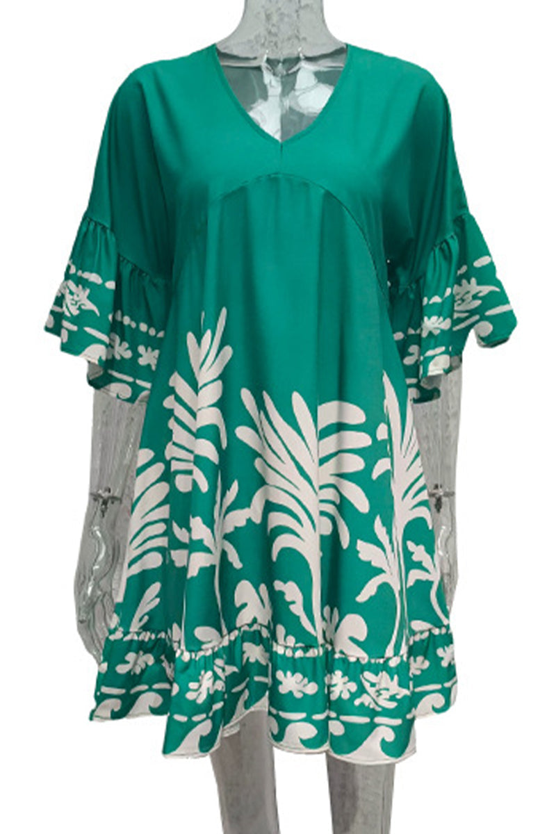 Vestidos casuales de corte A con cuello en V y patchwork floral