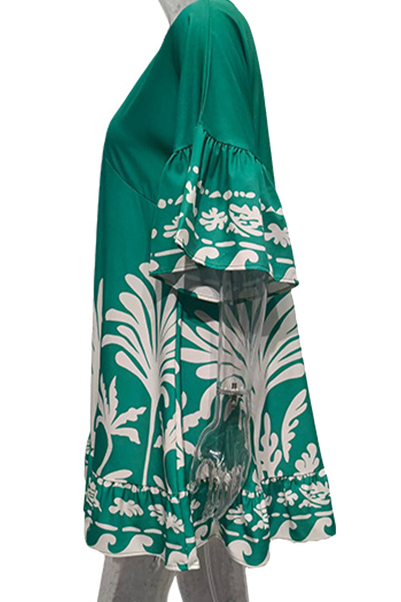 Vestidos casuales de corte A con cuello en V y patchwork floral