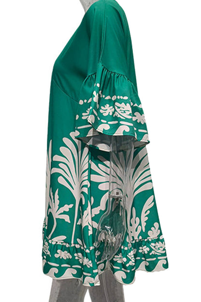 Vestidos casuales de corte A con cuello en V y patchwork floral