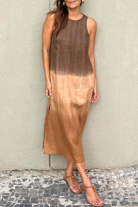 Casual Gradient Print Contrast O Neck Sleeveless Dresses
