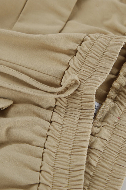 Conjunto informal de dos piezas con cuello en V, sin mangas, bolsillos, botones y estampado liso para uso diario