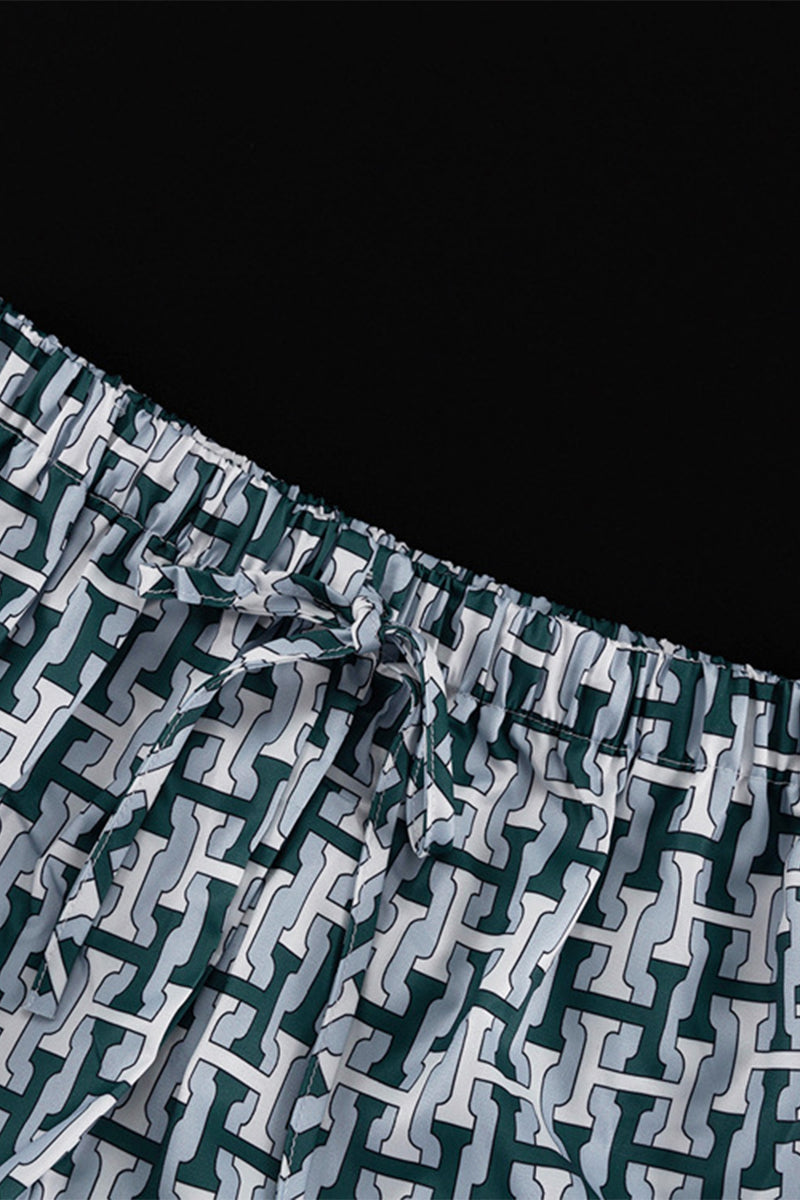Conjunto informal de dos piezas con cuello vuelto, manga larga y estampado geométrico diario en contraste